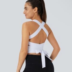 HALARA White Cross-Back Crop Top